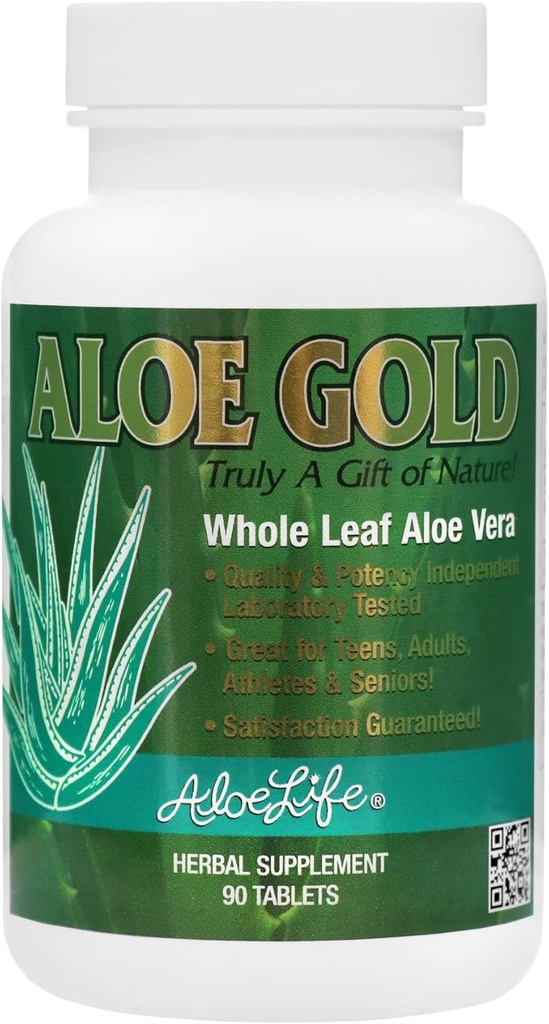 Aloe Life - Aloe Gold Tablet, Immune Support və sağlam Herbal Bitters, Supports Proper Digestion, İnformasiya və Body Wellness, Sertifikatlaşdırılmış Organically Grown Whole Leaf Aloe Vera Leaves (90 Tablet)