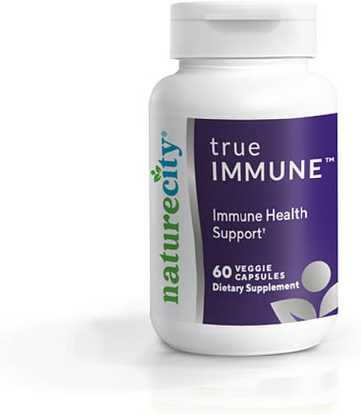 NatureCity True-Immune 5-in-1 Vitamiinit D3, C, Sinkki, Selenium ja Maitake Mushroom ote immuniteetin tukea - Vuosi-Immuuni Support Supplement - 60 Kasviskapselit - Ei GMO, Gluteeniton