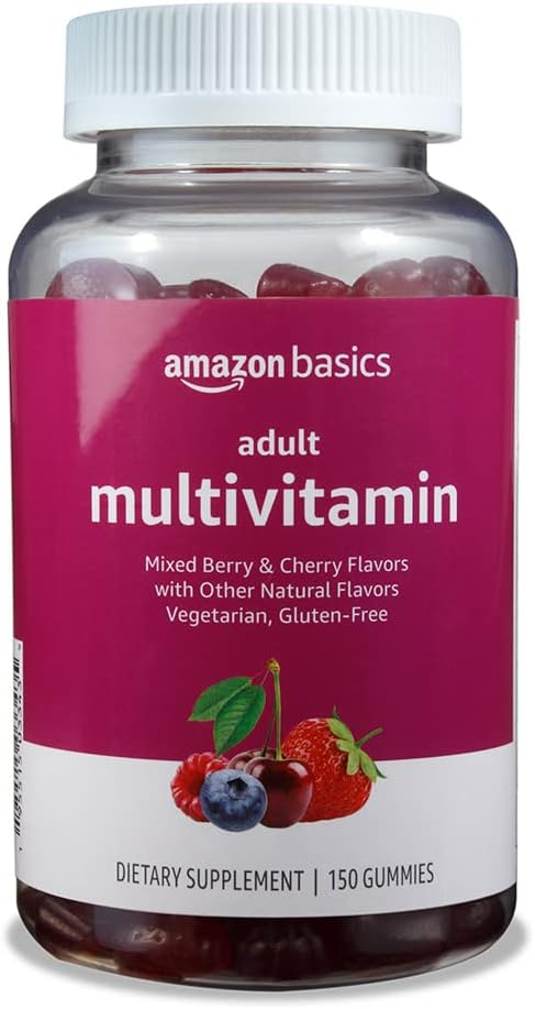   Basics Adult Multivitamin Gummies, Mixed Berry & Cherry, 150 Gummies, 75-Day Supply, Pack of 1 (Previously Solimo)
