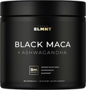 ELMNT 40,000mg 40x Forza Organic Black Maca Root w. Ashwagandha - #1 Elevata potenza Black Maca Root Capsule per gli uomini Supplemento 40:1 Estrarre - 100% Pure Maca Peruana Maca Powder Pills Gelatinized