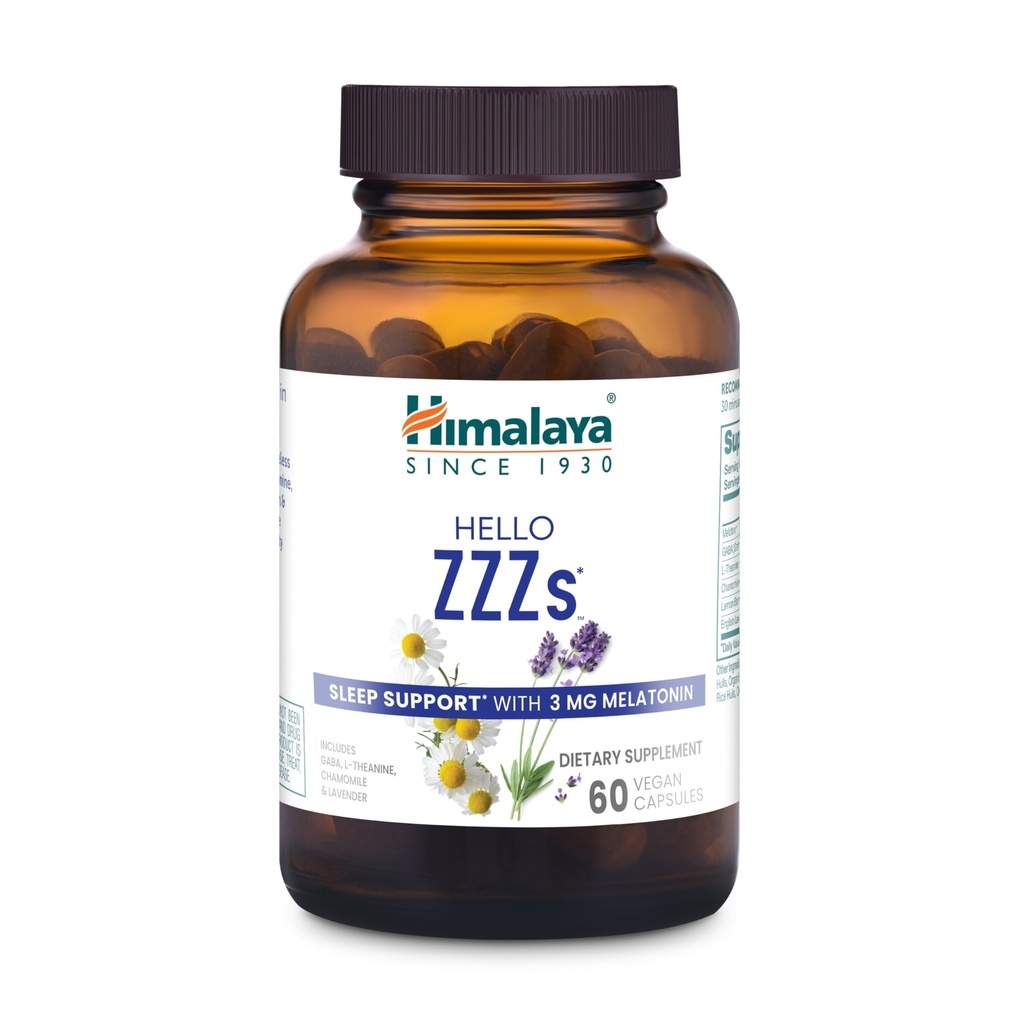 Himalaya Hello ZZZs, 60 Day Supply - Herbal Sleep Supplement with Melatonin, GABA, L-Theanine, Lavender, Chamomile and Lemon Balm - Vegan, Non-GMO, Gluten Free, 60 Capsules