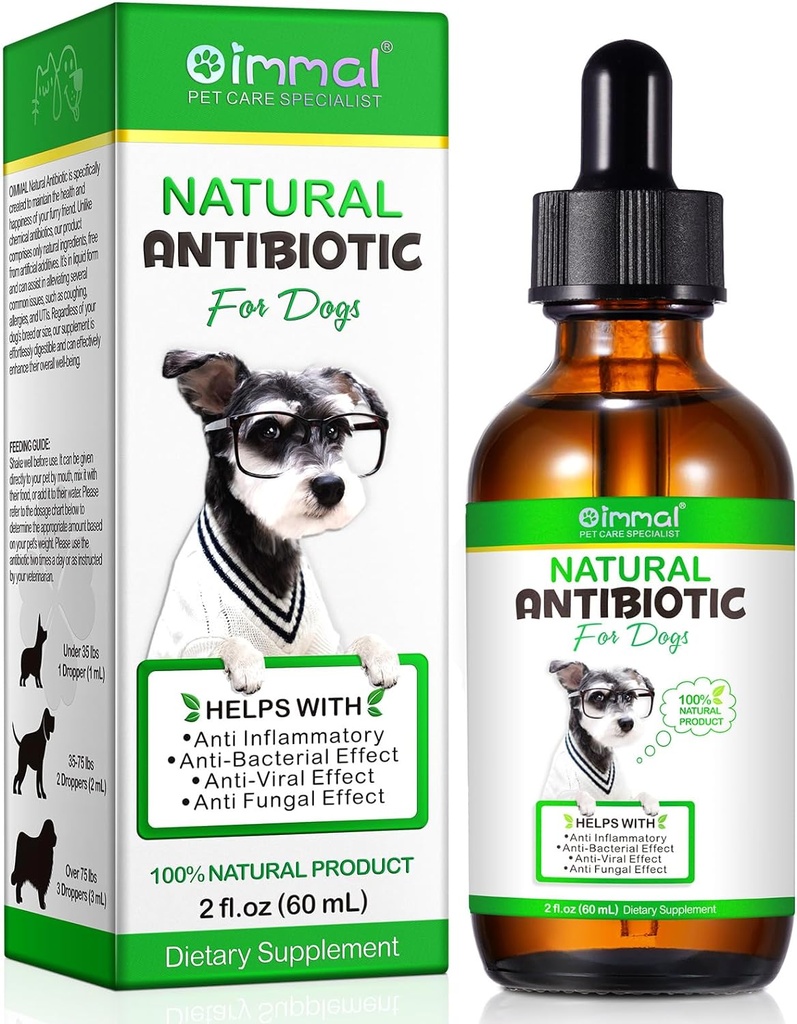 Antibiotika for hunder, naturlige hund Antibiotika Supplement støtter hund UTI behandling, allergi lindring, digestion, hud Coat infeksjon og kløende øre, Herbal Supplement med Bacon Flavor - 60 ml / 2,02oz