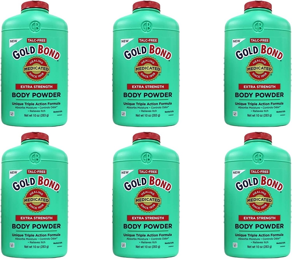 Gold Bond Body Powder Medicated Extra Strength - 10 oz, Pack of 6, Talc-Free