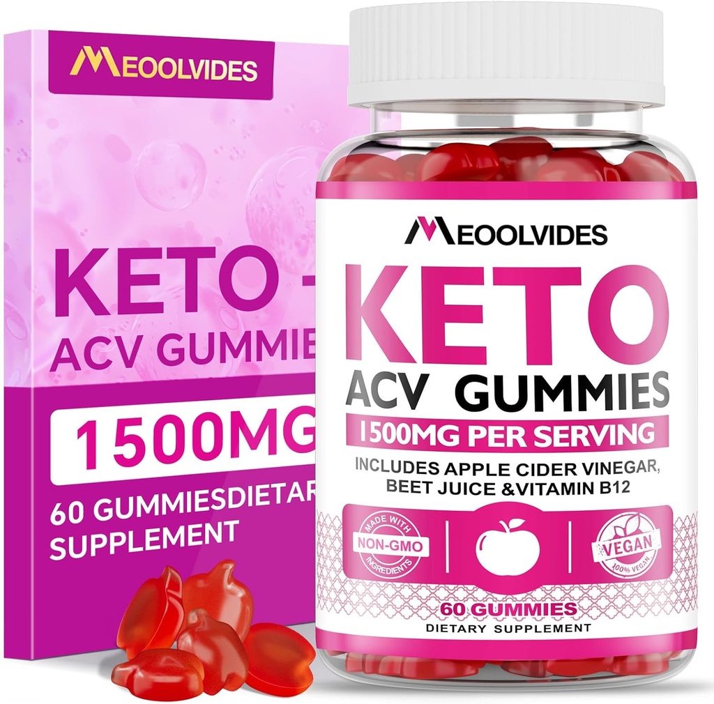 Keto ACV Gummies - Apple Cider Vinegar med B6 & B12, Vegan, Gelatin-Free, Keto Support, Detox Cleanse, Non-GMO, för Män & Kvinnor, 60 Count