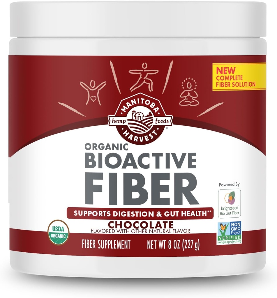Manitoba Harvest Organic BioActive Fiber Supplement, Digestive Hemp & Psyllium Husk Powder, Non-GMO, Vegan & Kosher, 8oz, 초콜렛
