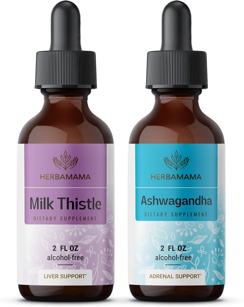 Hemama Herball Plice Plooks - Butle of Milk Thitle Clotle & Ashwaranda Root Tincre 2 – เวก้า, Not-GMO, Sugar & Of-Off-2 Pack