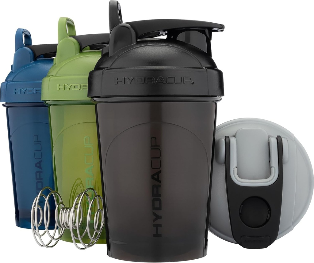 Hydra Cup ProFlow Shaker Bottles QQ 蛋白质沙克杯 配有 Whisk Ball, Leak-Proof Lid, Hide Carele QQ BPA-Free Gym Mixer 配有 蛋白质粉, 混音补充(4包配有常规 Whisk)