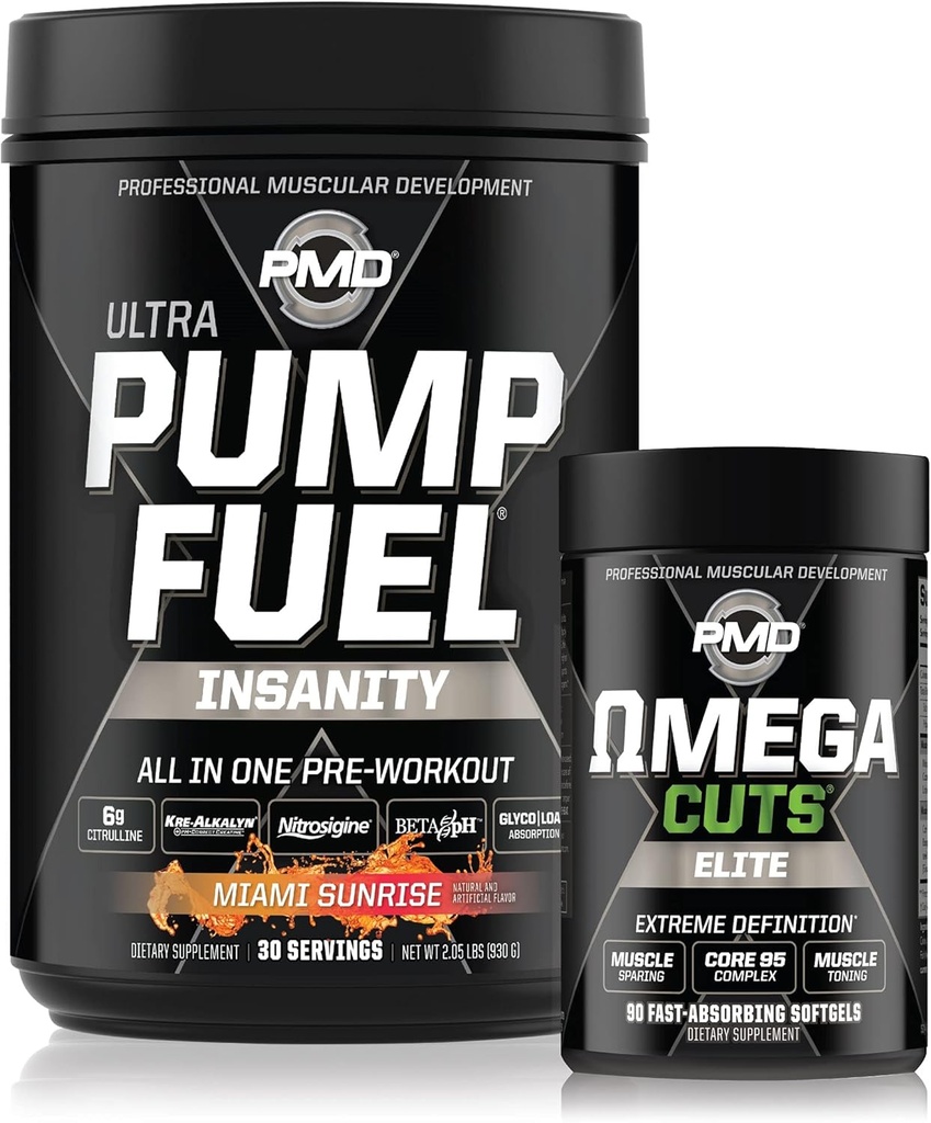 PMD Sports PMD Sports Ultra Pump Drivstof Insanity - Før trening - Miami Sunrise (30 Services) & PMD Sports Omega Cuts Elite Thermogenic Fat Burner (90 Softgels)