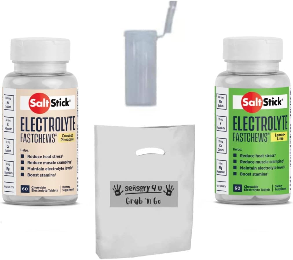 SENSORY4U saltstikk FASTCHEWS Coconut Pineapple & Lemon Lime Variety 2-pakke - 60 greve flasker med Race Ready Tube - Grab & Go Gavesett