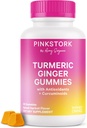 Pink Stork Turmeric Ginger Gummies – Gut & Digestive Unterstützung für Damen – Anti Bloating Supplement mit Antioxidantien – Spiced Apricot Flavor, 60 Vegan Gummies