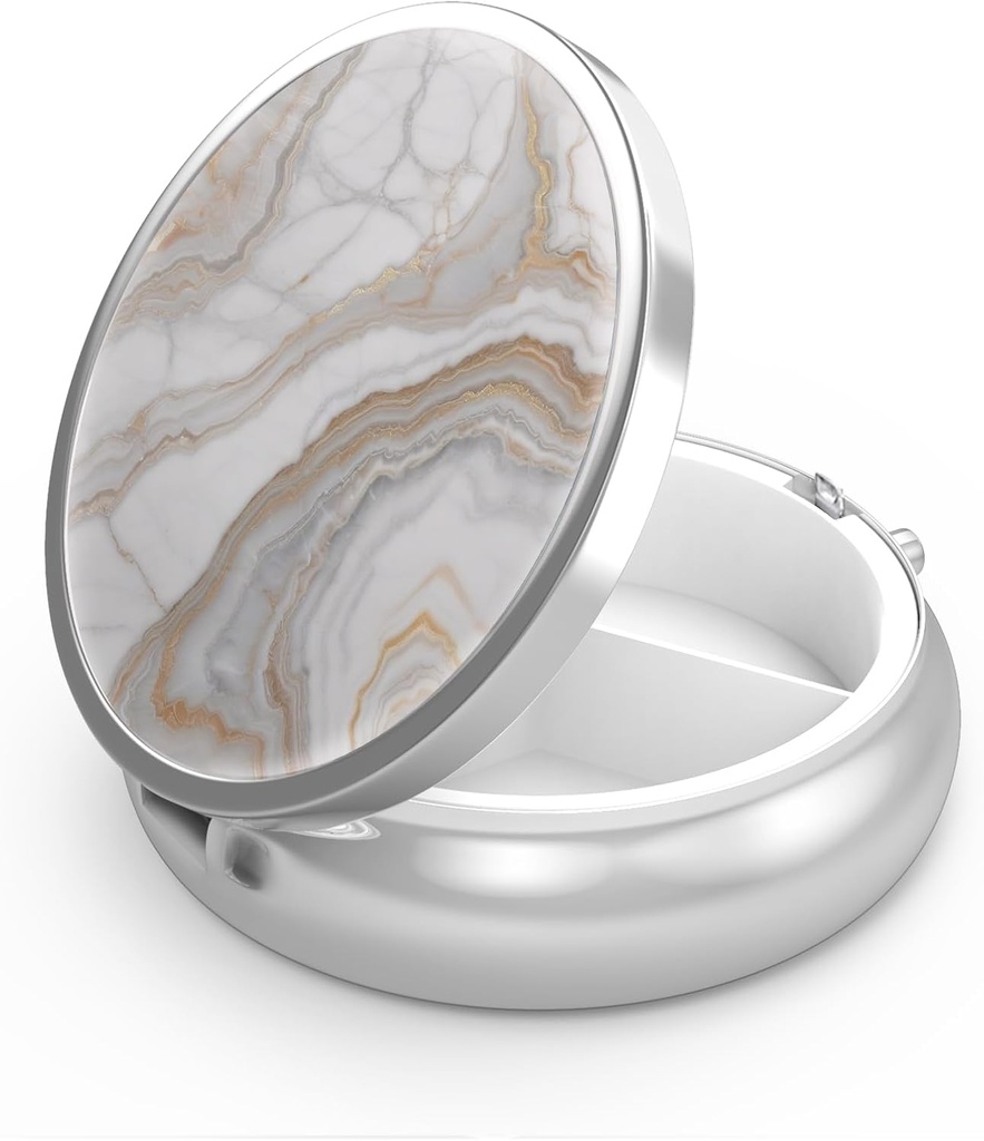 Pill box 3 Compartment Malý Pill Case,Portable for Pocket alebo Purse Pill Organizátor Pill Container Holder držať vitamíny, lieky, Rybí olej a doplnky [Gray Marbling Gold]