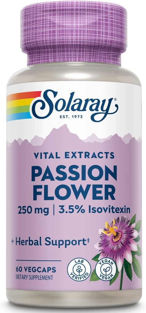 Solaray Passion Flower Extract papildinājums, 250 mg, 60 Skaits