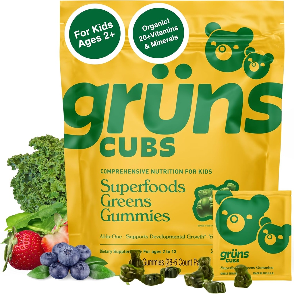 Gws Multivitaminas vaikams, Super Žalieji Gummies, Superfood Gummy Bears with 20 + Vitaminai ir mineralai, Spirulina, Chlorella, Prebiotics Fiber for Digestive Health, Adaptogen Additional, 28 dienų Tiekimas
