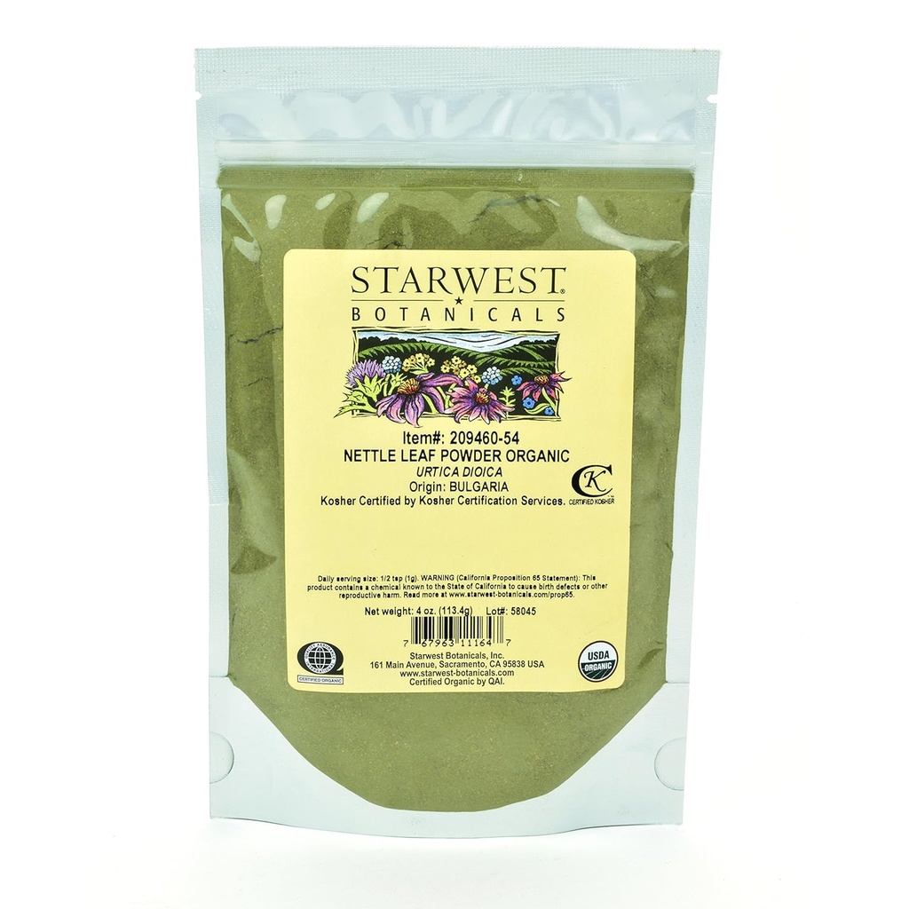 Starwest Botanikalar Organic Nettle Leaf Toz, 4 Ounces