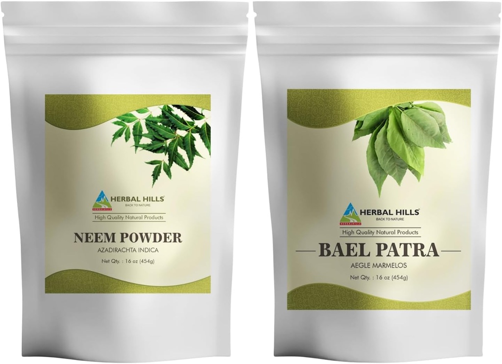 HERBAL HILLS Neem Leaf Powder og Bilva Bael Leaf Powder pakning med 2 Combo