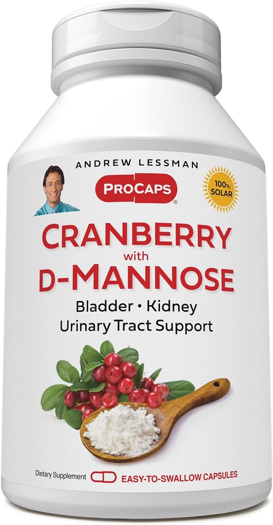 ANDREW LESSMAN Cranberry cu D-Mannose - 360 capsule - Suportă Bladder, Rinichi și Urine Tract Health. Concentrat de Cranberry şi D-Mannose. Capsule uşor de înghiţit