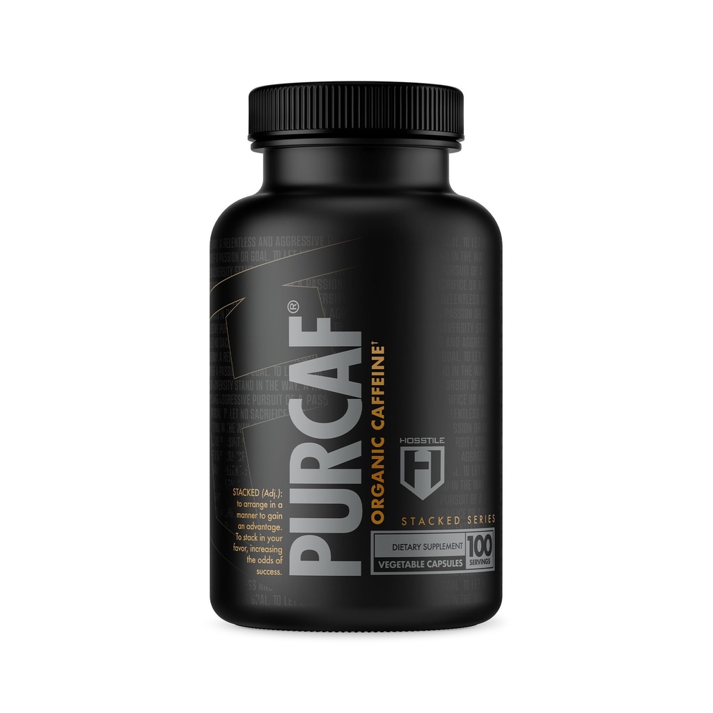 HOSSTILE PurCaf Organic Caffeine Capsules, Natural Energy Supplement, No Crash or Jitters, Pre Workout Focus & Energy, 200mg Per Serving, 100 Pills