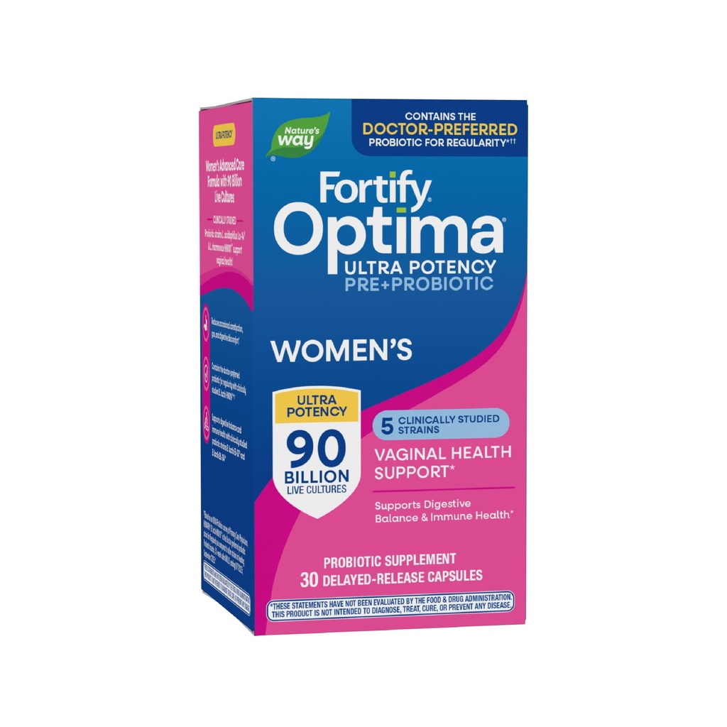 Nature's Way Fortify Optima Probiotic for Women, Ultra Potency Probiotic for Vaginal Health*, 90 Billion Live Cultures, Supports Digestive Balance and Immune Health*, 30 Capsules (Packaging May Vary)