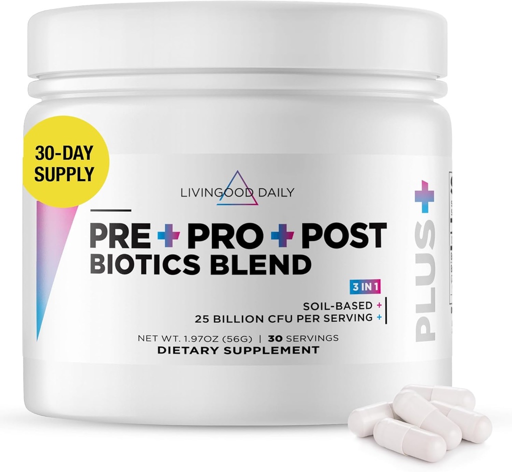 Liveood Daily Pre Pro Post Biotics Blend Powder, Pregestive Health Supplement s prebiotiki iz organske modre agave Inulin, SBO probiotiki, Probiotiki za ženske in moške, Non GSO, Vegan, 30 Servinges