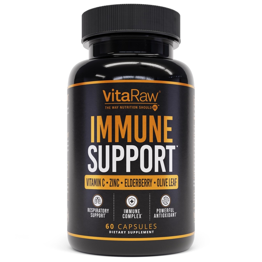 VitaRaw Immune Support Vitamins - Elderberry with Zinc, Vitamin C, and Garlic for Adults - Sambucus Black Elderberry Capsules & Echinacea Immunity Renewal Complex