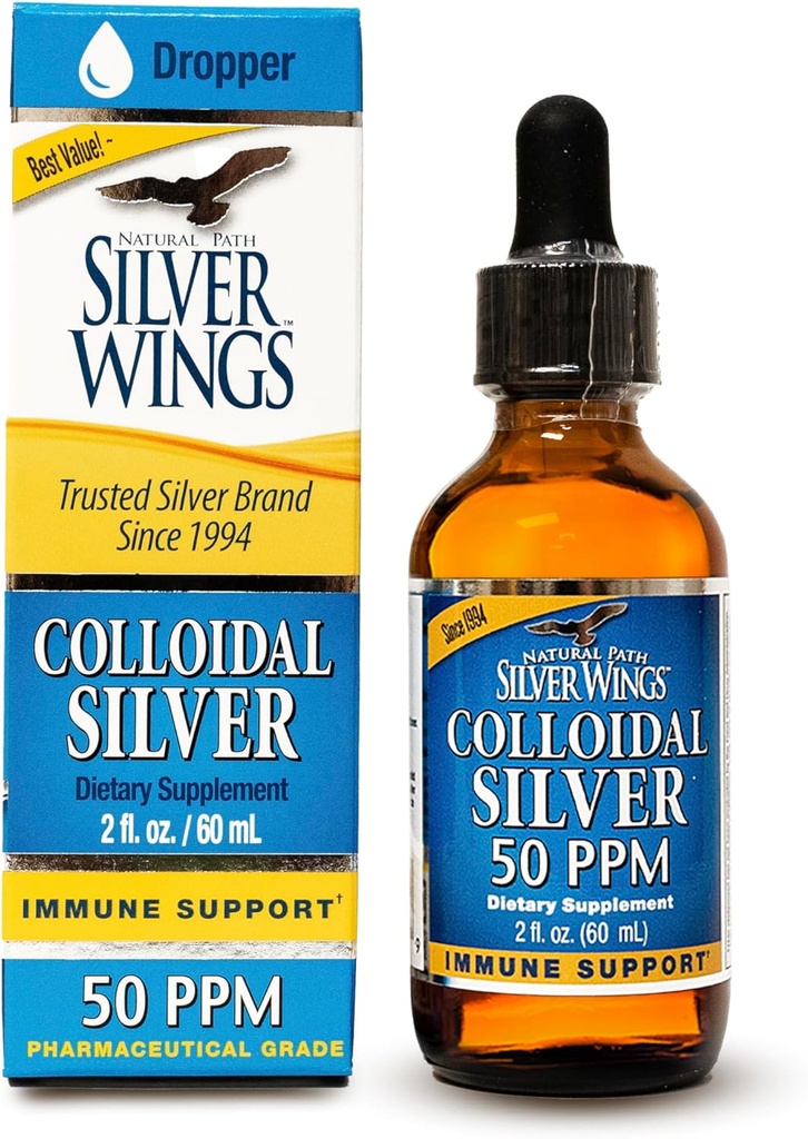 Natural Path Silver Wings Colloidal Silver 50ppm (250mcg) Immune Support Supplement 2 fl. oz Dropper