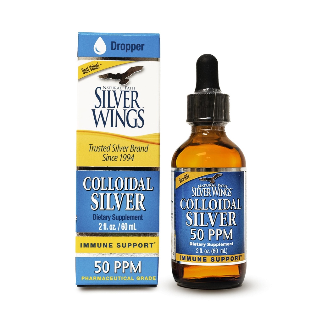 Natural Path Silver Wings Colloidal Silver 50ppm (250mcg) Immune Support Supplement 2 fl. oz. Dropper