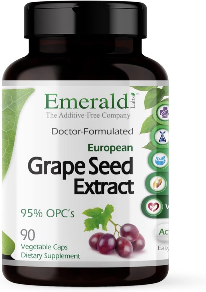EMERALD LABS European Grape Seed Extract - Antioxidant & immun Support - Understøtter sund blodgennemstrømning - 90 Vegetabilske kapsler (90- Day Supply)
