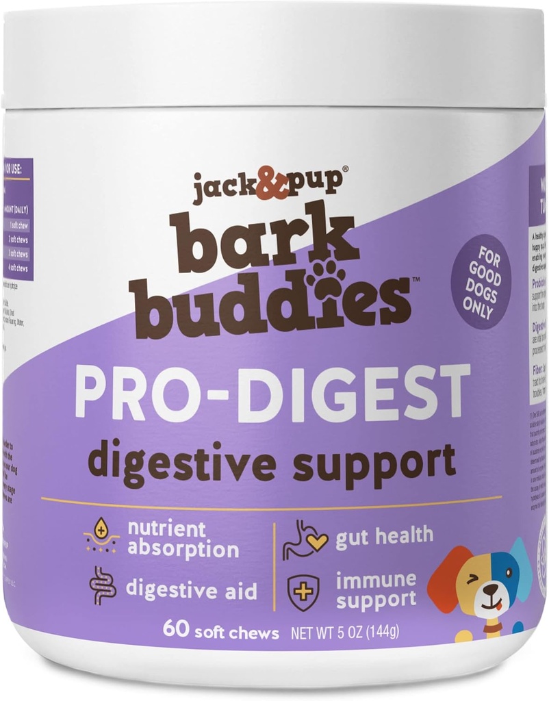 Jack & Pup Probiotické Žvýkačky pro psy - Psí Probiotické Žvýkačky Malé a střední - Pro- Digest Bark Buddies (až 40 liber)