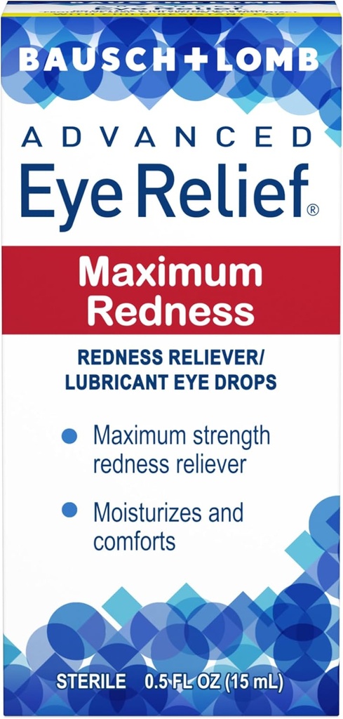 Bausch & Lomb Advanced Eye Relief Maximum Redness Lubricante Eye Drops de 0,5 Fl Oz (15 ml) - Embalagem de 5