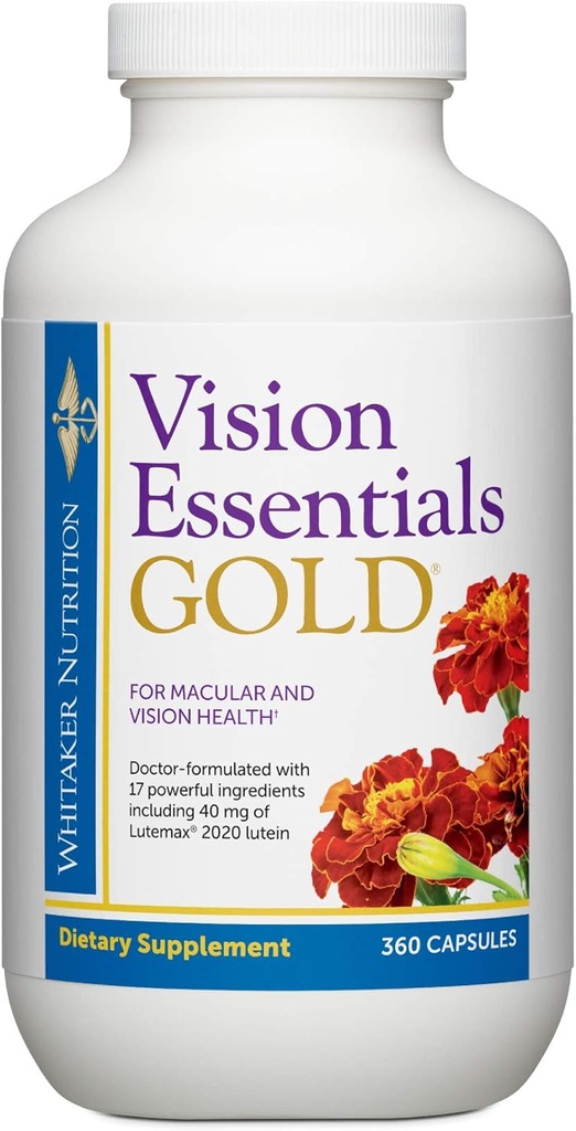Dr. Whitaker Vision Essentials Oro - Eye Health Supplement con 40 mg di Lutein Plus Vitamina A & Zeaxanthin - Supporta Macular Health and Shields Eyes Against Blue Light Exposure (360 capsule)