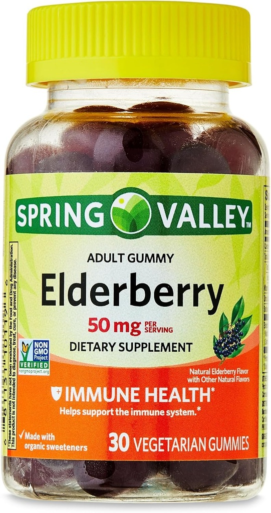 IKJ Elderberry Imuninė Sveika mityba Priedas Vegetariškų gumijų, 50 mg, 30 Count