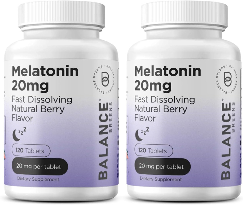 Melatonina 20mg comprimate rapid dizolvare - mare potenta, acţionare rapidă, suport de somn natural - SIDA de somn pentru adulţi - non-Groggy, Formula fără medicamente - 120 pastile de dormit - ambalaj de 2