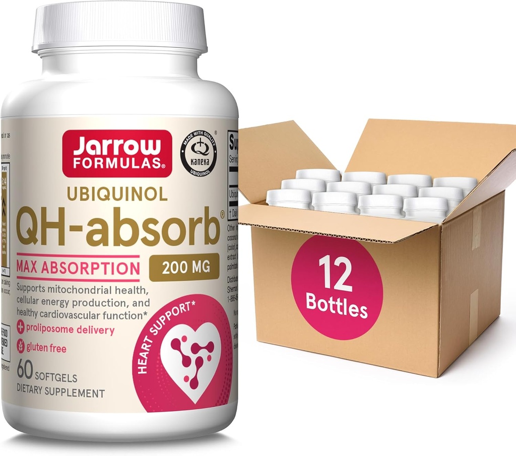 Jarrow Formulas QH-Absorb, 200 мг, Ubiquinol Dietary Supplement for Healthy Cardiovascular Function, 60 Softgels, 60 Day Supply (PACK OF12)