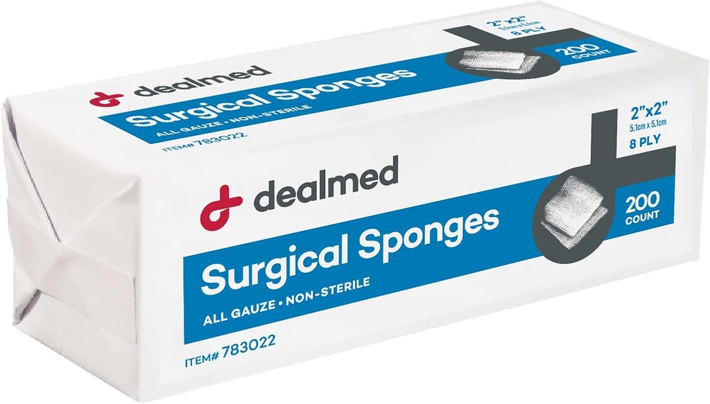 Es tracta de 2 x 2 "Spongs Surgical Spongs, 8-Ply, Absorbitent Gauzongs per Wound Care, First Aid Kits i Ferities mèdiques, 200 (Pira de 1)
