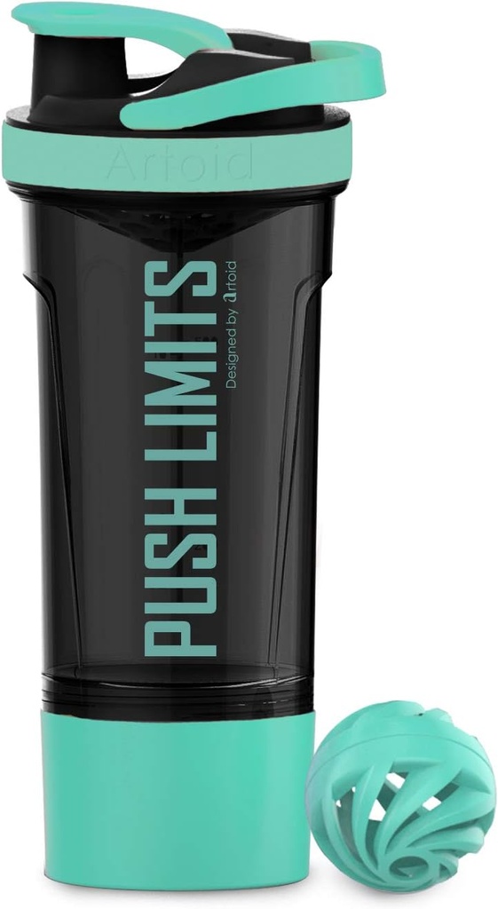 Artoid Mode 24-Ounce Protein Shaker Bottle, технология двойного смешивания, BPA Free, Aqua Green / Black