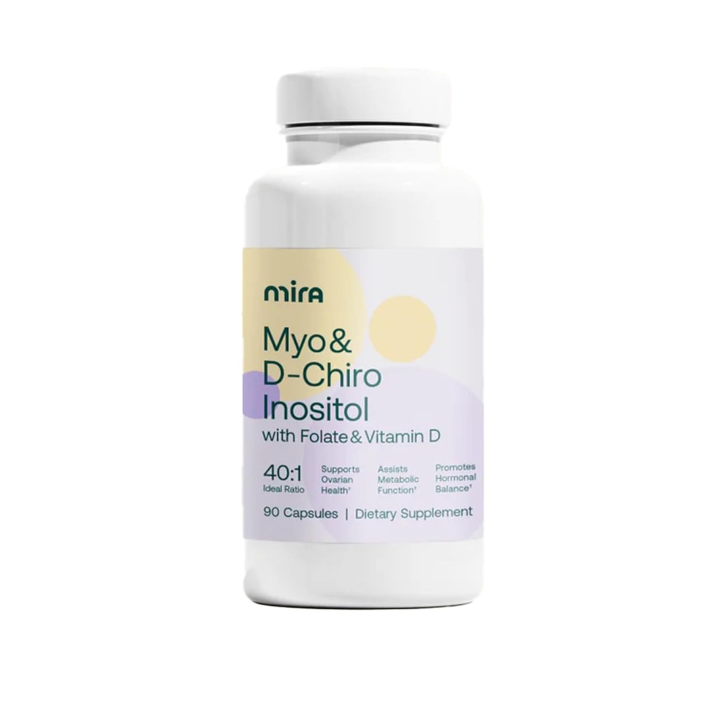 MIRA PCOS Supplement, Myo Inositol & D-Chiro Inositol 40:1 Ratio, Helps Promote Hormonal Balance and Support Ovarian Health & Metabolism, 90 Capsules (30 Servings), 1 Bottle
