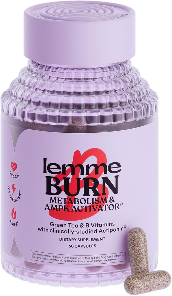 Lemme Burn - Metabolism, Belly Fat Yanıyor + AMPK Erkekler ve Kadınlar için Tamam / Clinically Studied Actiponin Gynostemma, Green Tea Extract, Vitamins B6 & B12 - Gluten Free, 60