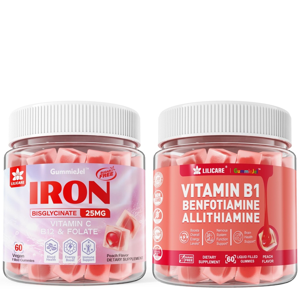 LILICARE Vegan Iron Gummies+Vitamin B1 Gummies