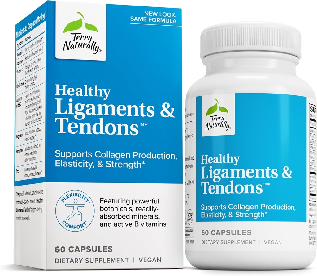 Terry Naturally Healthy Ligaments & Tendons - Dietary Supplement for Connective Tissue & Joint Lubrication Support - Non-GMO Formula to Aid Ligament & Muscle Health - 60 капсул