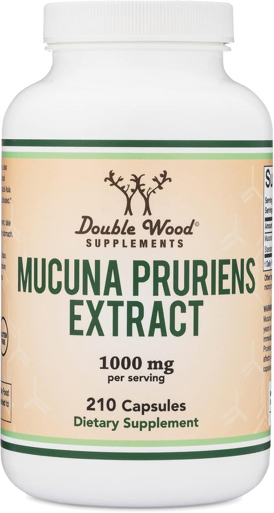 Mucuna Pruriens Extract Capsules - Dopamine Boosting Supplement - 210 Count, 1000mg Per Serving, 20% (от Velvet Bean) (для поддержки настроения и мотивации)