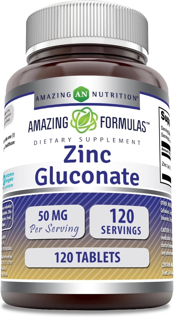 Incredibile Formulas Zinc Gluconate Supplemento | 50 Mg Per Serving | Compresse | Non-GMO | Gluten-Free | Made in USA (120 Count)