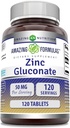 Amazonės formulės Cinko Gluconate supplementary 124; 50 Mg per Serving ® 124; Tablets ® 124; Non-GMO ® 124; Gluten- Free ® 124; Pagaminta JAV (120 Count)