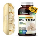 BIO KRAUTER® Lions Mane for Focus Support & Brain Health - Vegan Lion's Mane Mushroom Supplement, Natural Clarity & Immune Support - 1800 mg per Serving, 250 Сapsules, Non-GMO