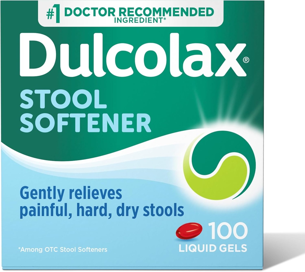 Dulcolax Stool Softener Laxative Liquid Gel Capsules, Zachte Constipatie Relief for Hard, Dry Stools, Docusate Sodium 100 mg, 100 Tellen