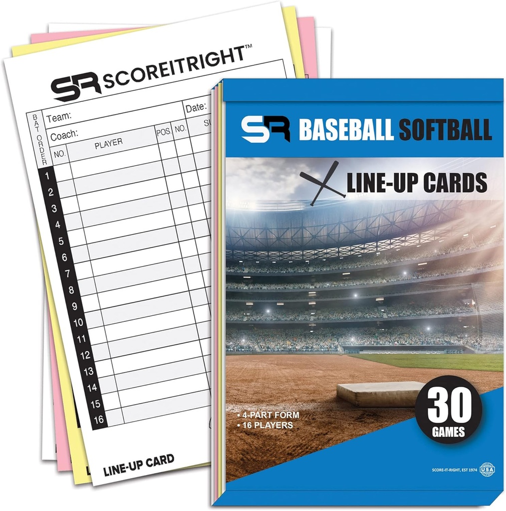 Baseball/Softball Lineup Cards – 16 Player Book Format Lineup Cards per 30 Giochi – Flipbook Carbon Copy 4 Part Form – Time Saving e Pratico Baseball Coaching Accessori