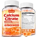Calcium Citrate Supplement Gummies for Adult - Sugar Free Calcium Citrate 1200 Mg with Magnesium 300 Mg & Vitamin D3 - Organic Chewable Calcium Supplements for Women & Men