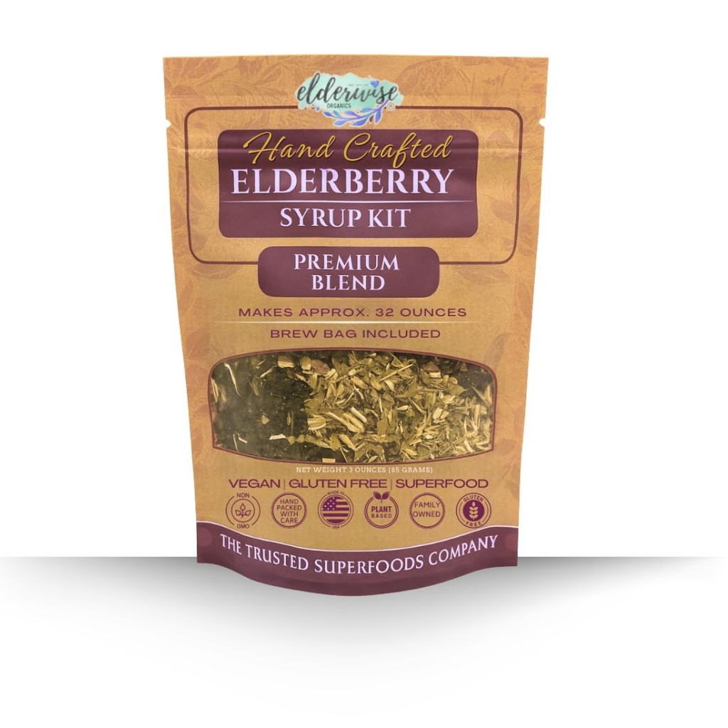 Elderwise Organic Elderberry Syrup Kit - Easy to Use, DIY Elderberry Syrup Making Kit with Elderberries ,Rosehips, Ginger, Echinacea, Cinnamon, and Cloves, Makes 32oz of Syrup, Brewing Bag Included