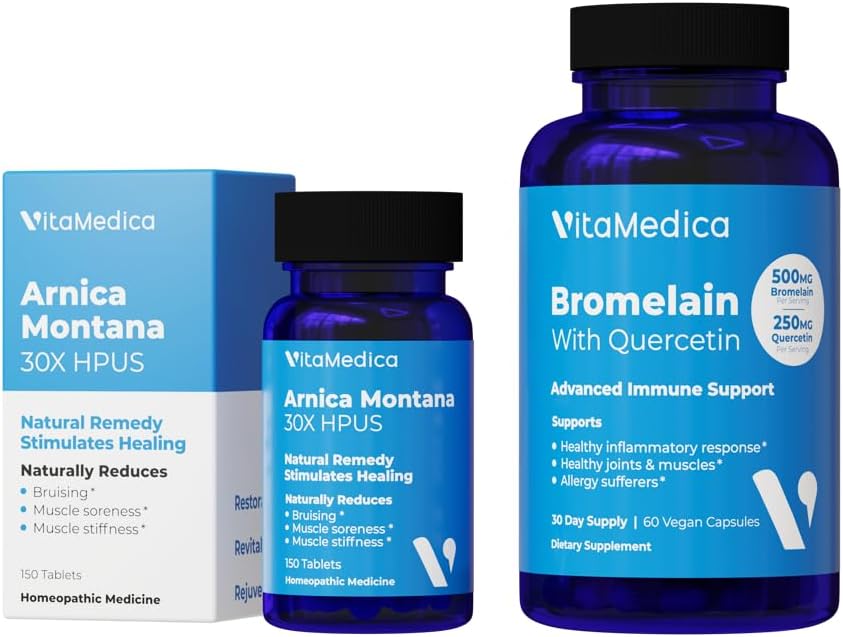 VitaMedica | Arnica מונטנה 30X ו- Bromelain עם Quercetin Bundle | Arnica מונטנה | Arnica מונטנה | Bromelain | Recovery Bundle | Plant Based in USA