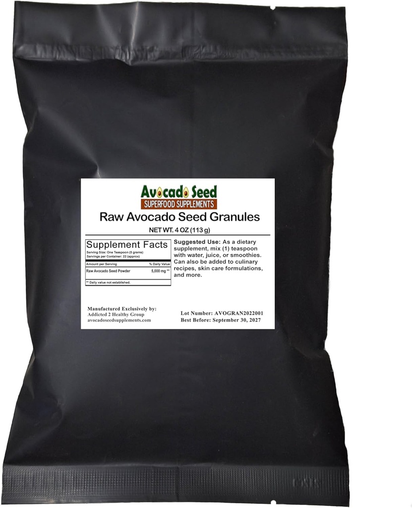 Raw Avocado Seed Granules 4 onzas - Antioxidantes,Fiber, Colesterol, Heart Health,Skin Care-Made en EEUU-Original fabricante