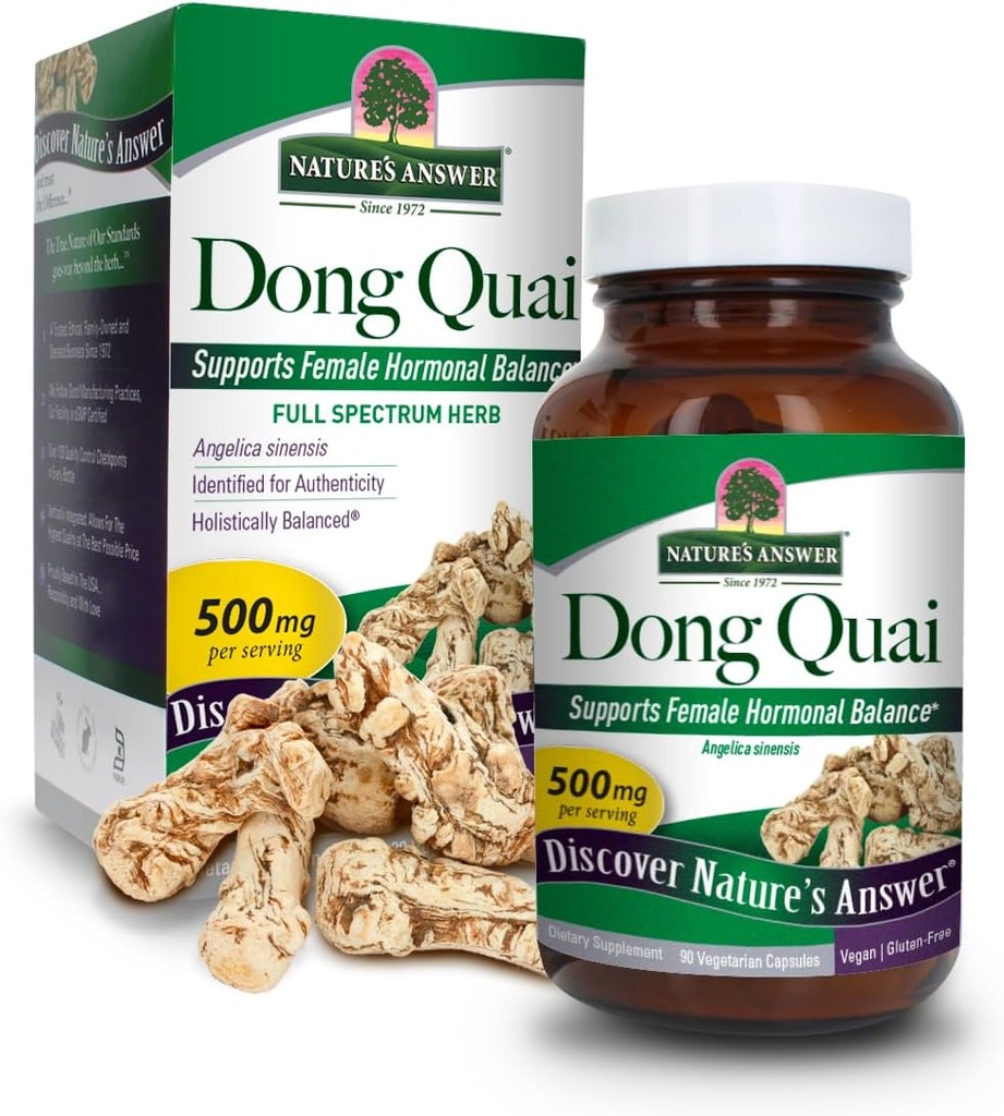 Risposta della natura Dong Quai Root 1000mg | Integratore alimentare | Supporta l'equilibrio dell'ormone femminile | Non OGM, Vegan, Kosher Certified & Gluten-Free | Capsule vegetariani 90ct